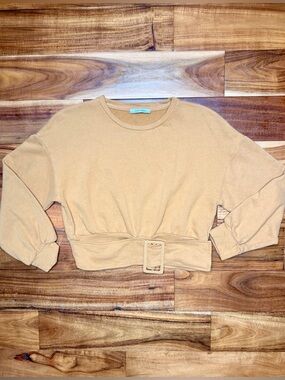 Zara Tan Cropped Sweatshirt with Buckle Belt